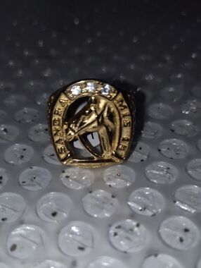 Stainless Steel 316 Unisex Gold-Tone Horsehead Ring with Clear Accent Stones